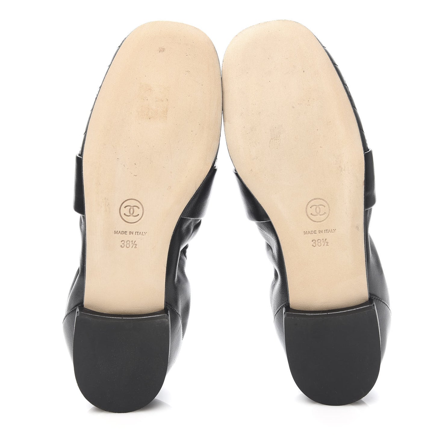 Laminated Lambskin Womens Quilted Elastic CC Moccasin Loafers 38.5 Black
