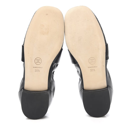 Chanel Laminated Lambskin Womens Quilted Elastic CC Moccasin Loafers 38.5 Black 5 of 9