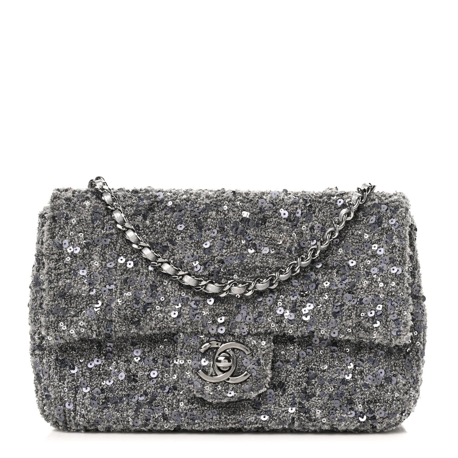 Chanel Tweed Sequin Mini Rectangular Flap Grey 1 of 10