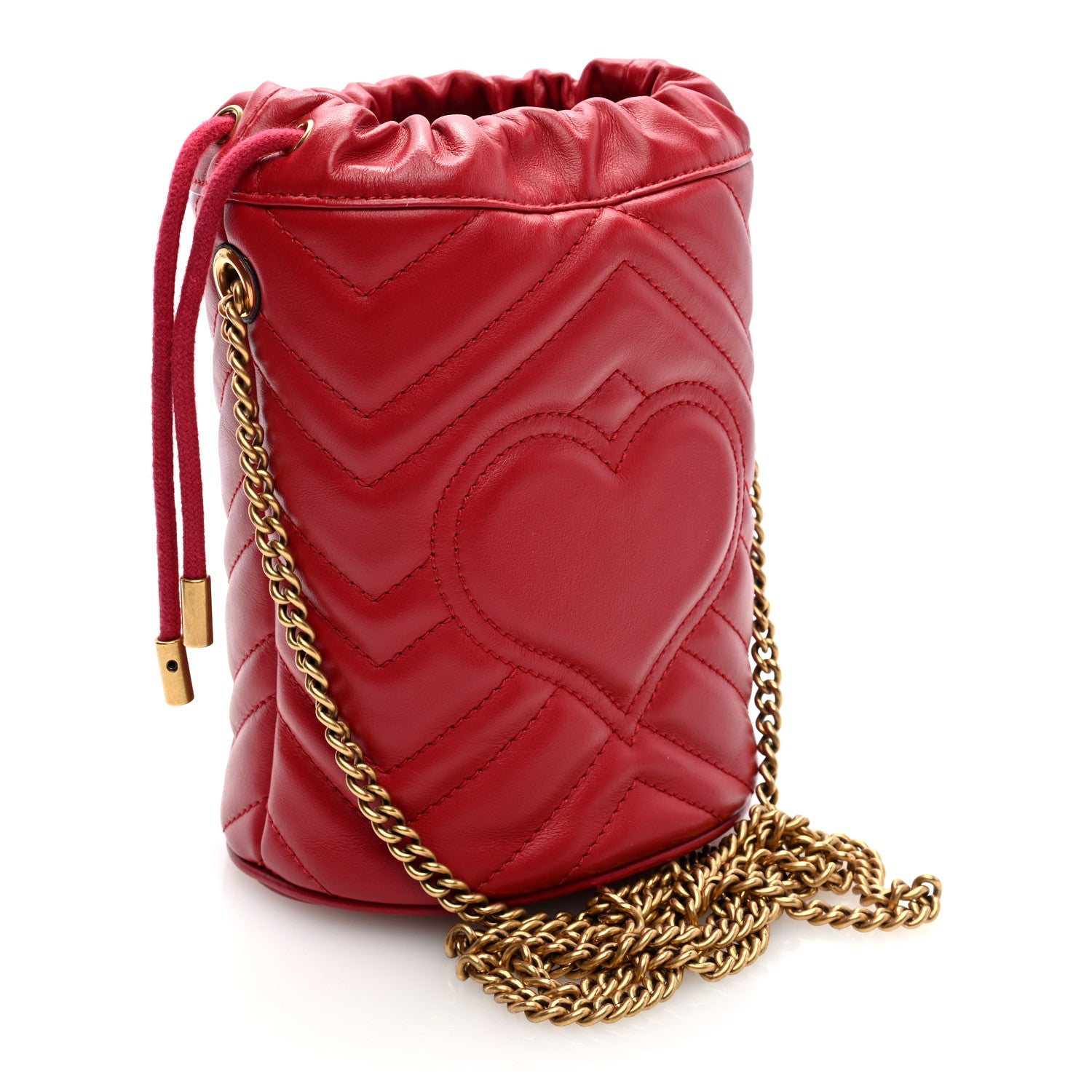 Gucci Calfskin Matelasse Mini GG Marmont 2.0 Bucket Bag Hibiscus Red 3 of 10