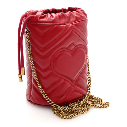 Gucci Calfskin Matelasse Mini GG Marmont 2.0 Bucket Bag Hibiscus Red 3 of 10