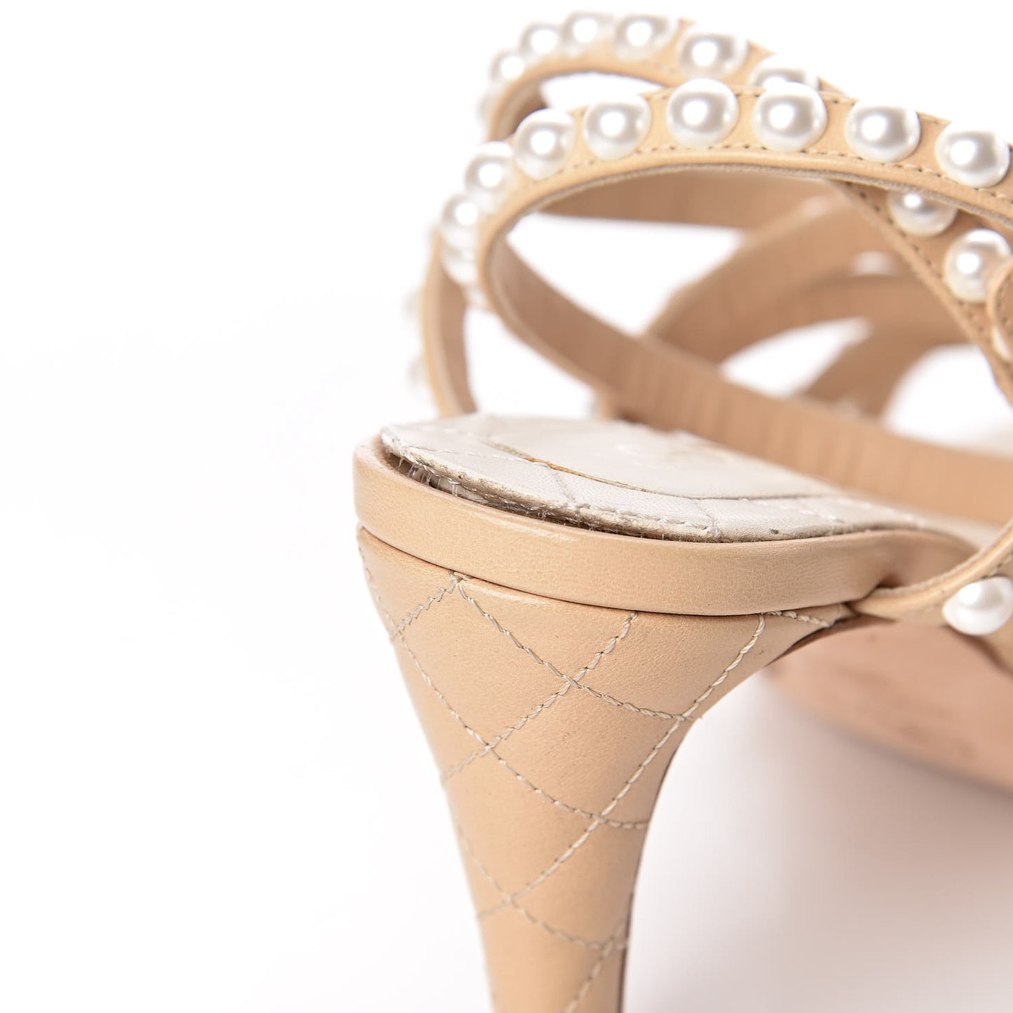 Goatskin Quilted Pearl Sandals 36 Beige