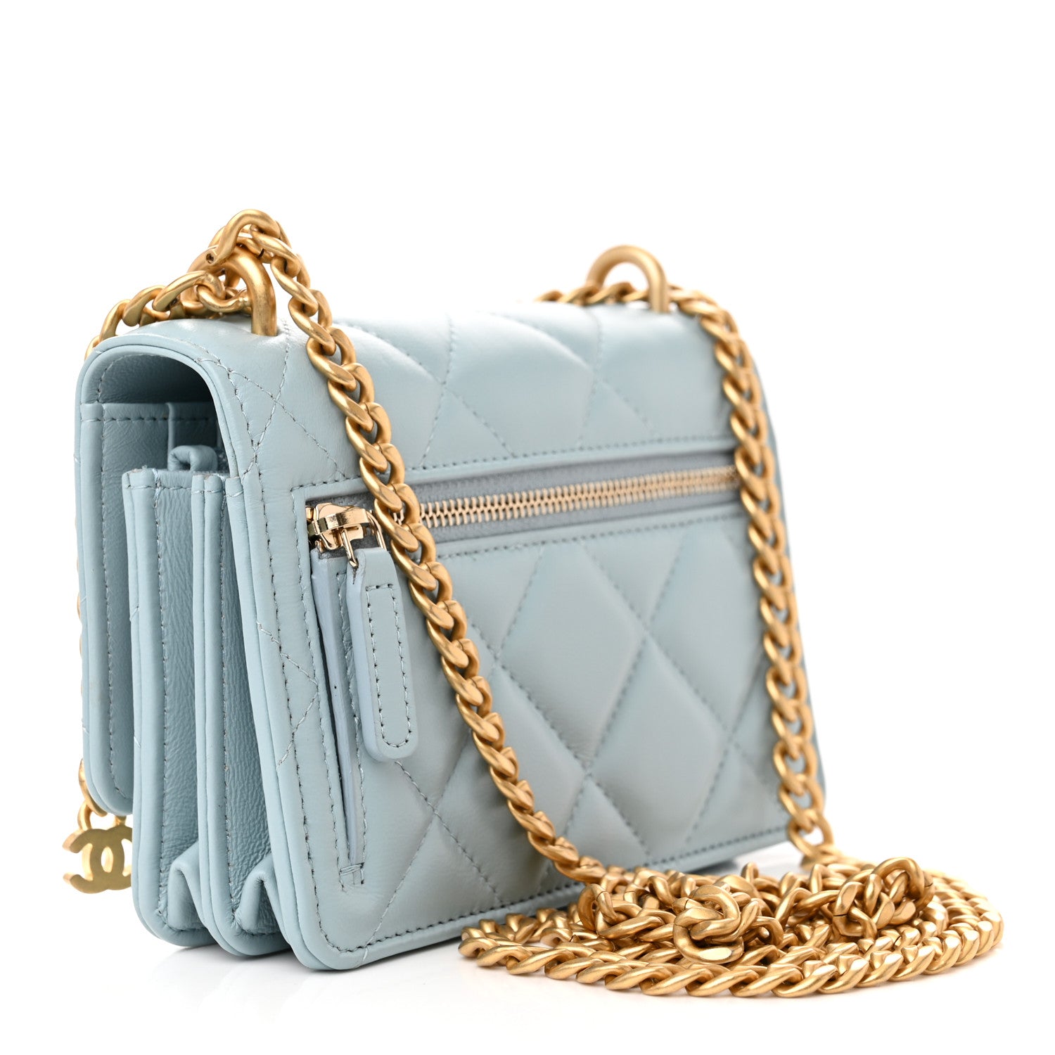 Chanel Lambskin Enamel Quilted Pending CC Clutch With Chain Light Blue 3 of 12