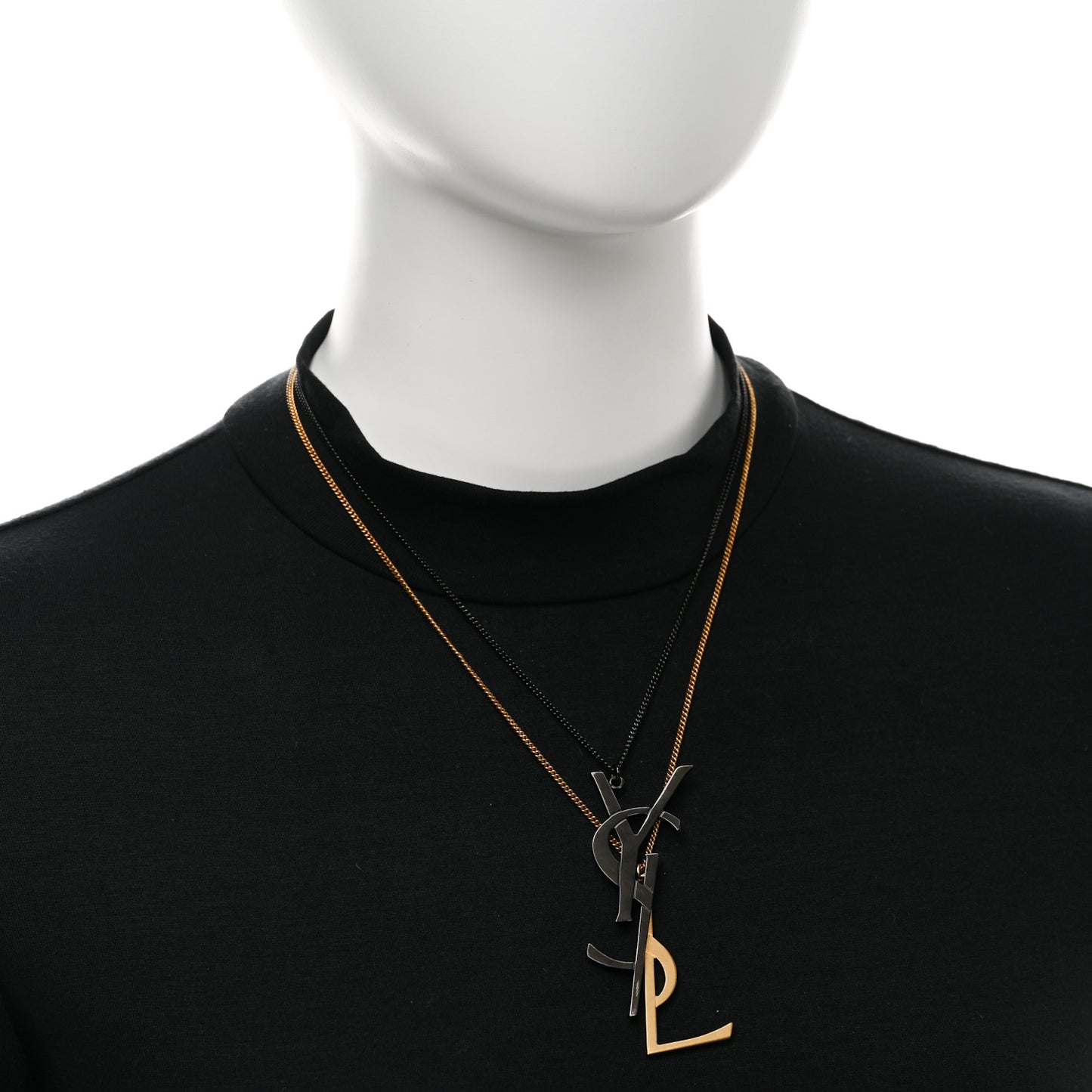 Metal Deconstructed Monogram Necklace Black Gold