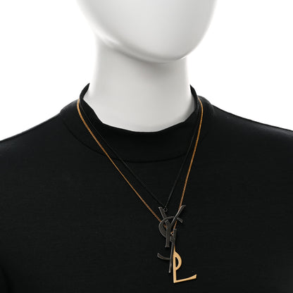 Saint Laurent Metal Deconstructed Monogram Necklace Black Gold 2 of 5