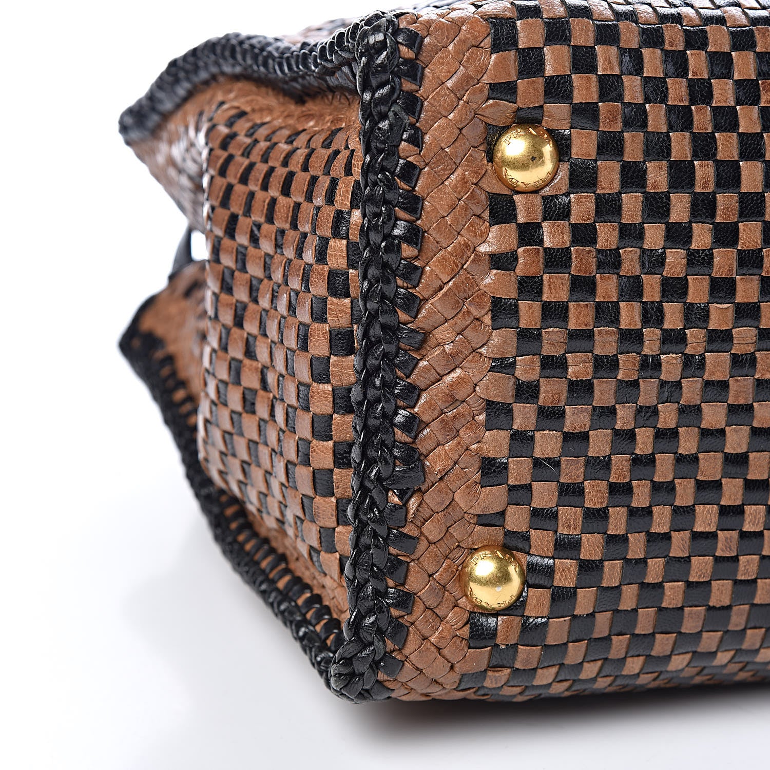 Prada Goatskin Woven Small Tote Black Cammello 11 of 13