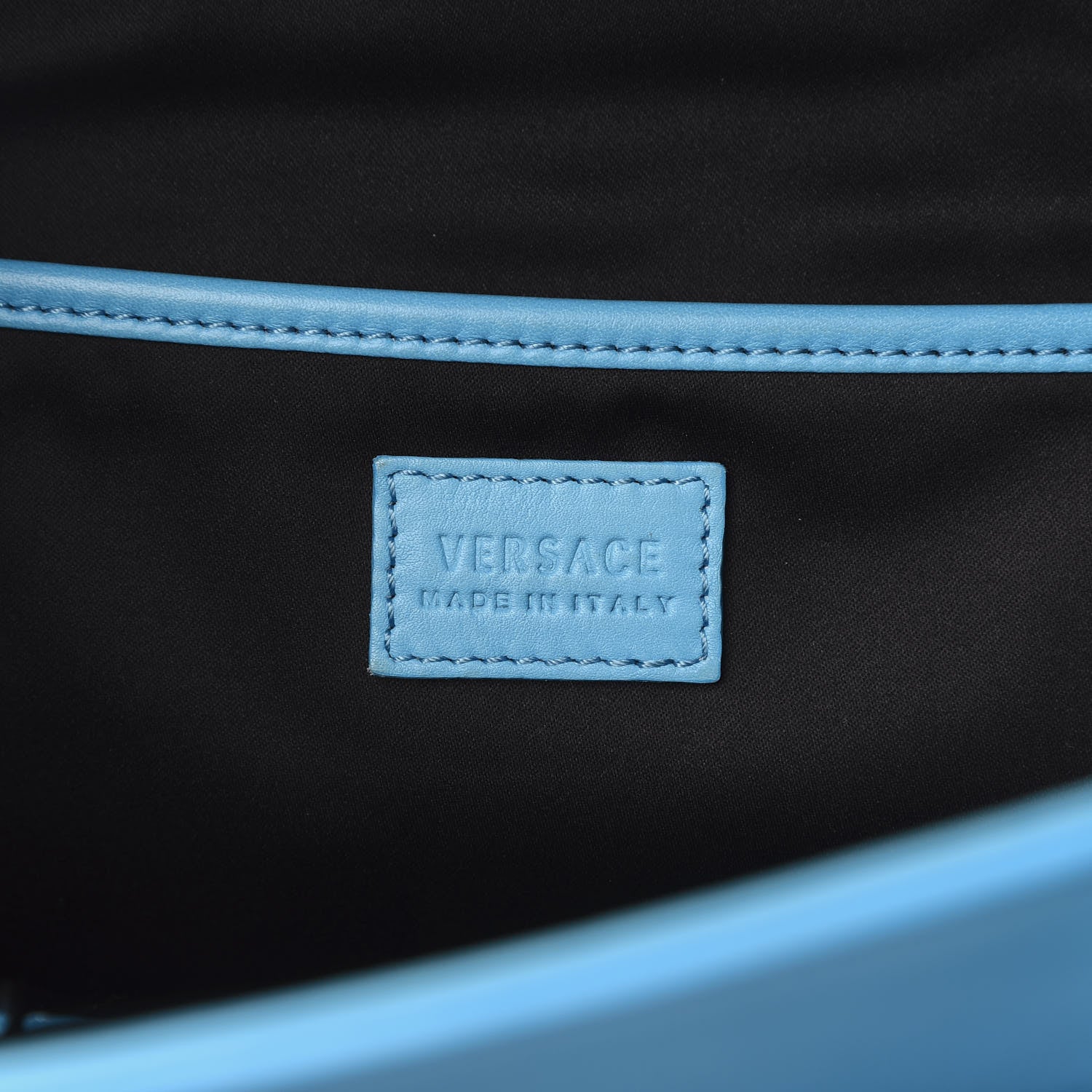 Versace Calfskin Large Signature Satchel Blue 7 of 14
