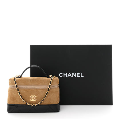 Chanel Suede Calfskin Shiny Lambskin Quilted Top Handle Slim Vanity Case With Chain Beige Black 11 of 11