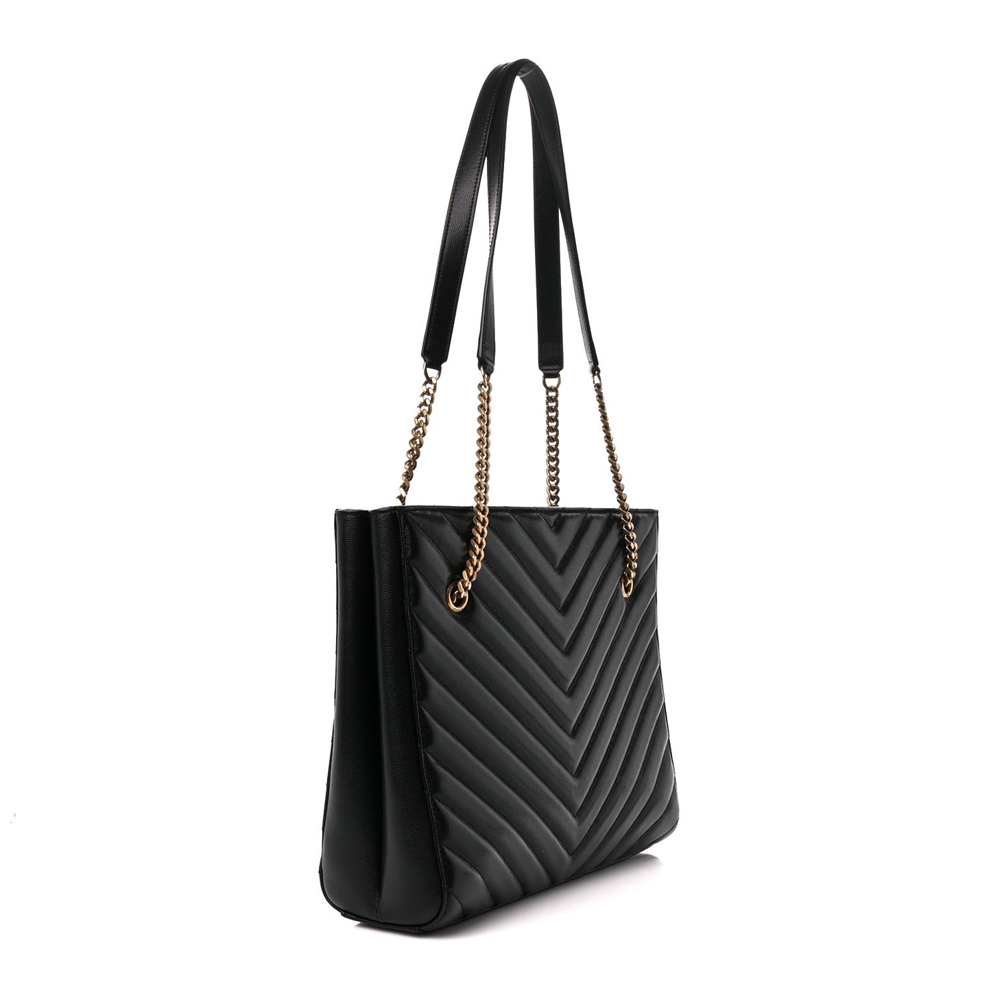 Grain de Poudre Matelasse Chevron Medium Tribeca Shopping Bag Black