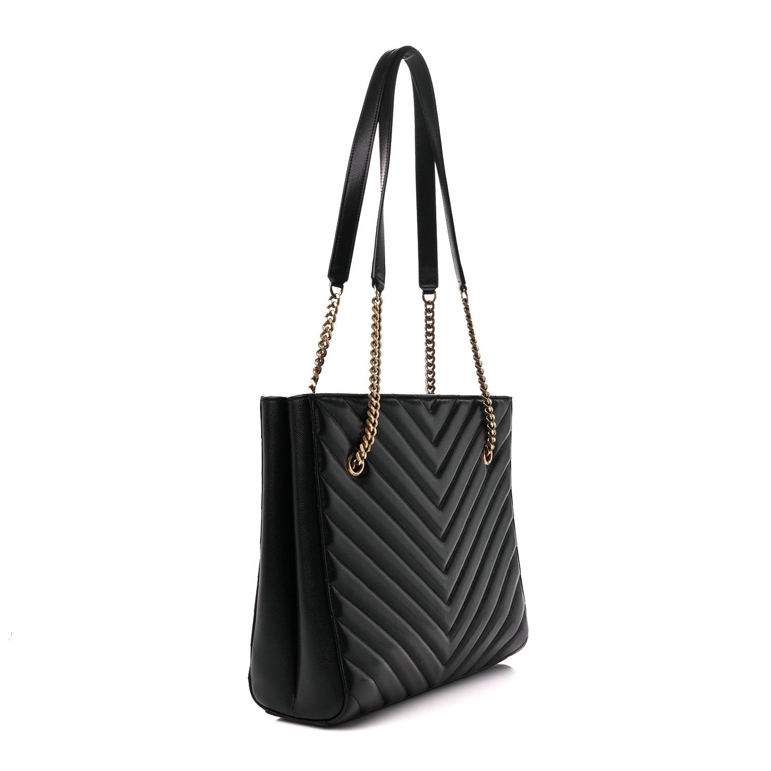 Saint Laurent Grain de Poudre Matelasse Chevron Medium Tribeca Shopping Bag Black 3 of 10