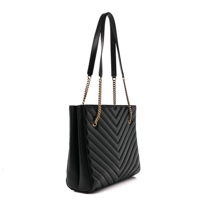 Saint Laurent Grain de Poudre Matelasse Chevron Medium Tribeca Shopping Bag Black 3 of 10