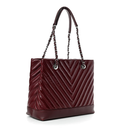 Chanel Patent Chevron Shopper Tote Burgundy 3 of 10