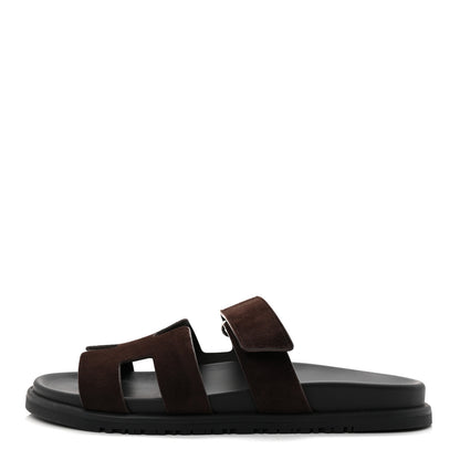 Hermes Suede Goatskin Womens Chypre Sandals 39 Marron Ebene 1 of 10