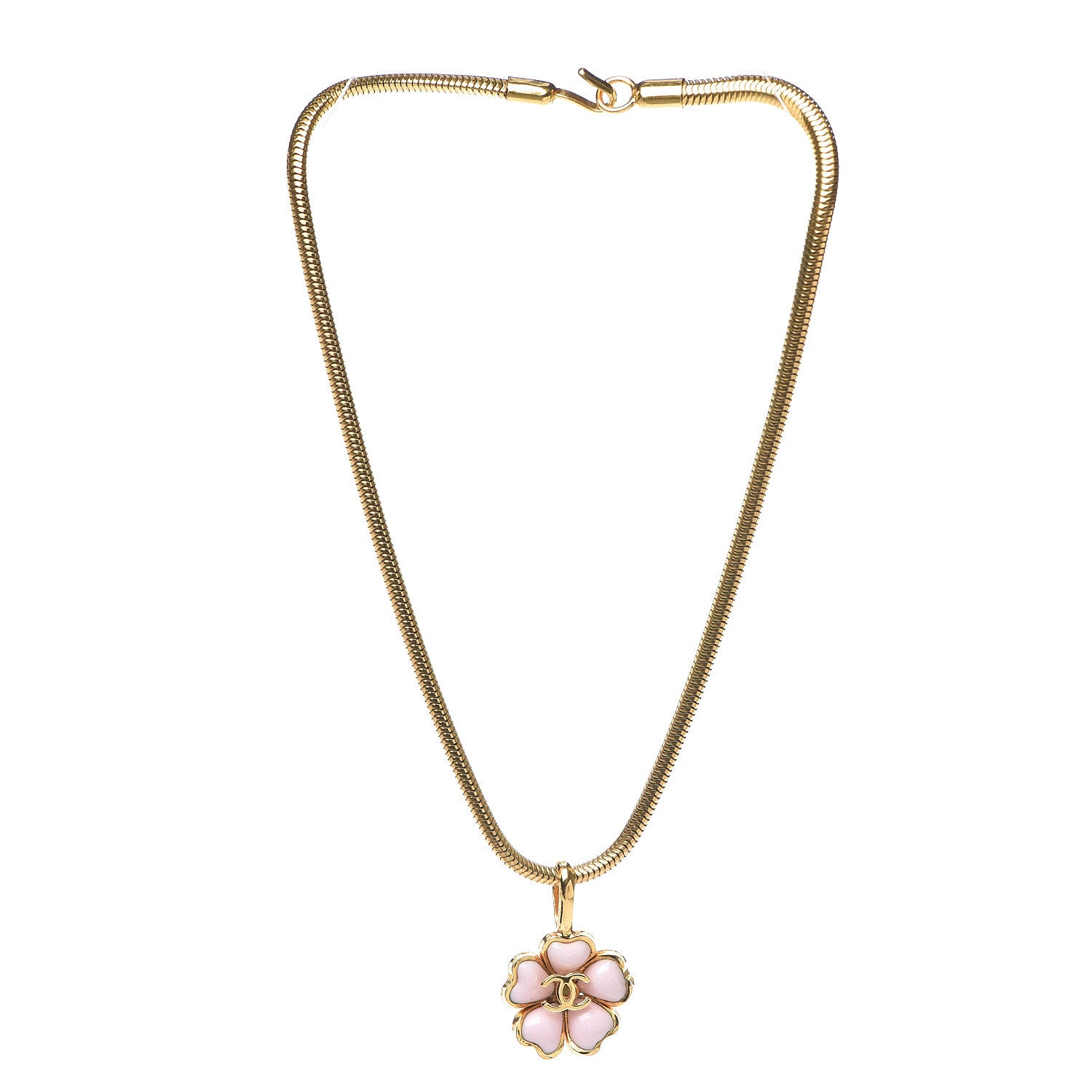 Chanel Gripoix Flower CC Pendant Necklace Pink Gold 2 of 4