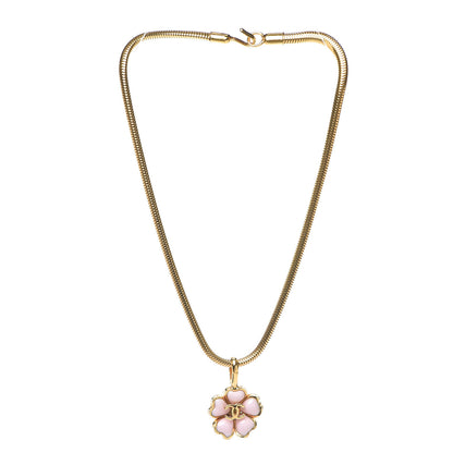 Chanel Gripoix Flower CC Pendant Necklace Pink Gold 2 of 4