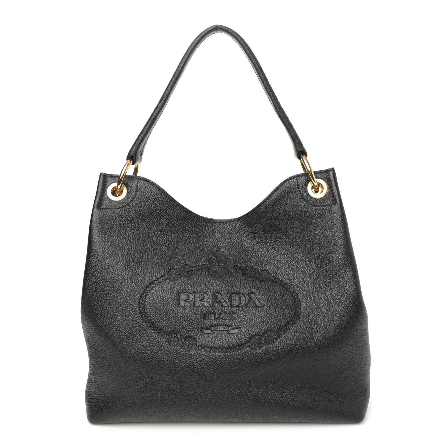 Vitello Phenix Embossed Logo Hobo Black