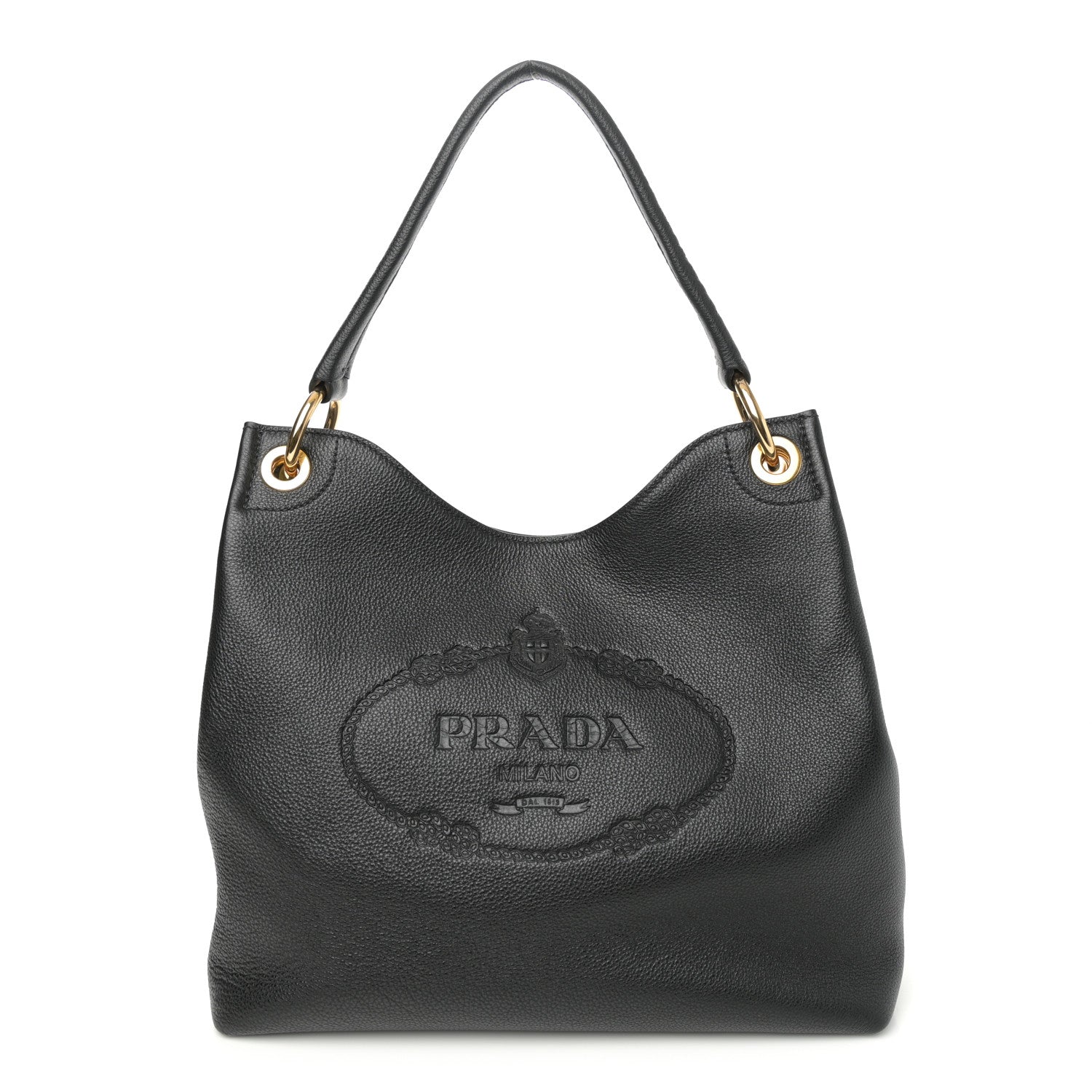 Prada Vitello Phenix Embossed Logo Hobo Black 1 of 10