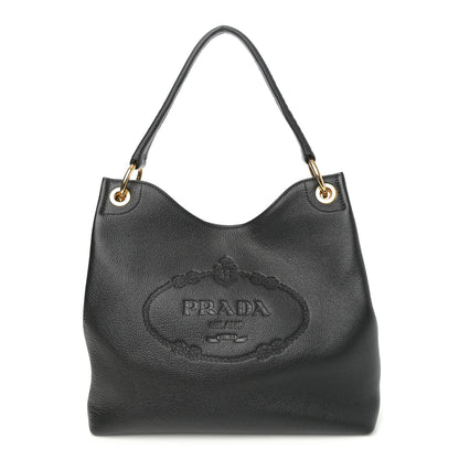 Prada Vitello Phenix Embossed Logo Hobo Black 1 of 10