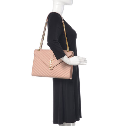 Saint Laurent Grain De Poudre Matelasse Chevron Large Monogram Satchel Nude Powder 2 of 9
