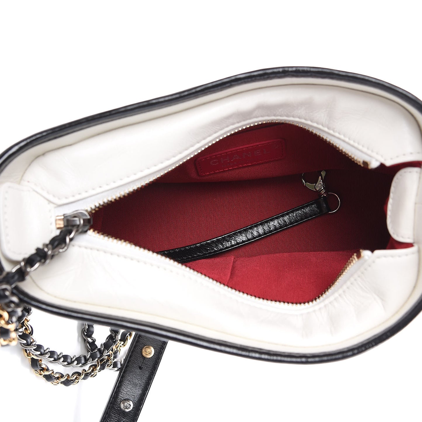 Aged Calfskin Quilted Small Gabrielle Hobo Black White