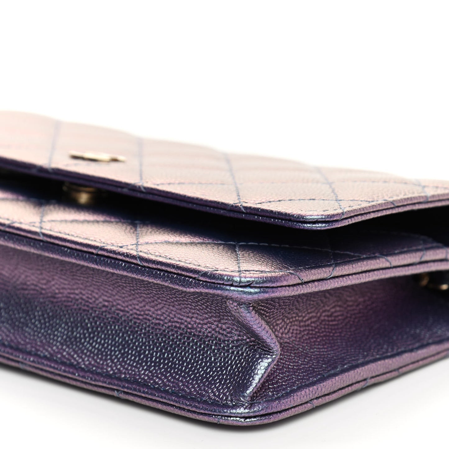 Iridescent Caviar Quilted Wallet On Chain WOC Dark Blue