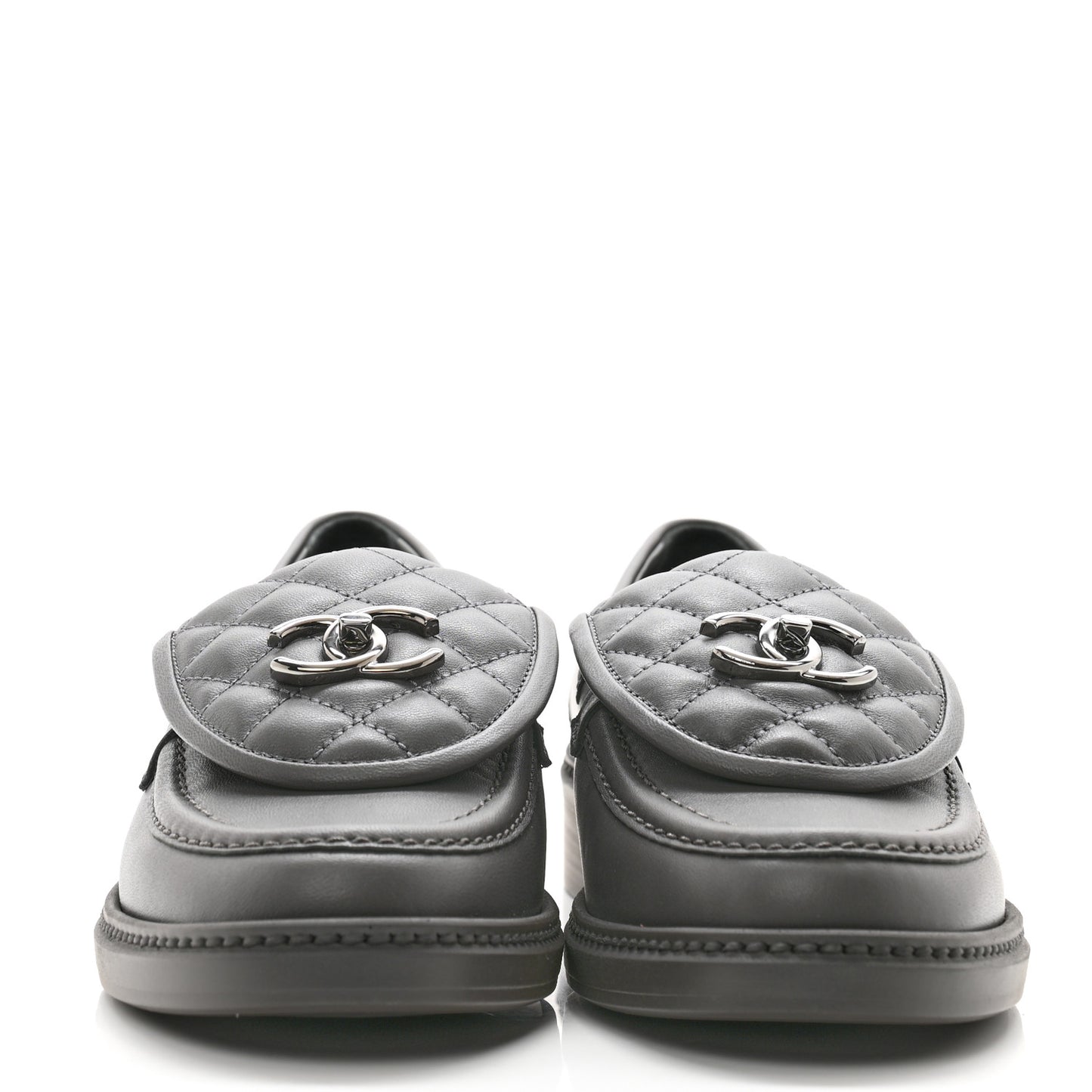 Lambskin Quilted CC Turnlock Loafers 38 Grey
