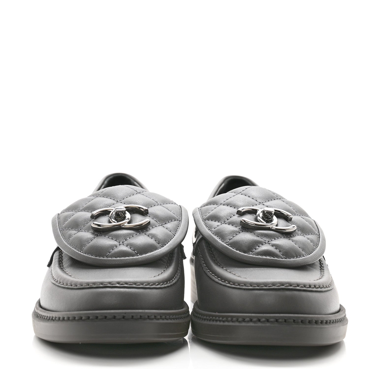 Chanel Lambskin Quilted CC Turnlock Loafers 38 Grey 2 of 7