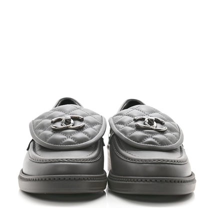 Chanel Lambskin Quilted CC Turnlock Loafers 38 Grey 2 of 7