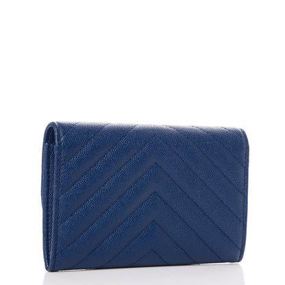 Chanel Caviar Chevron Quilted Medium Flap Wallet Blue 3 of 8