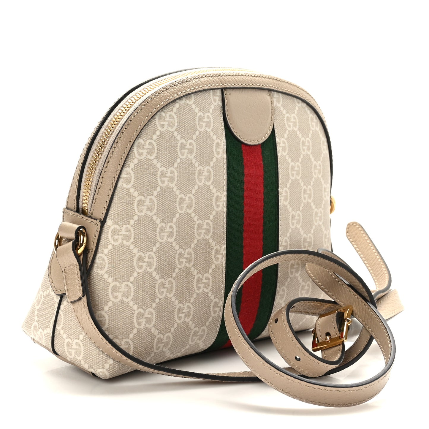 GG Supreme Monogram Textured Dollar Calfskin Web Small Ophidia Dome Shoulder Beige Mystic White Oatmeal