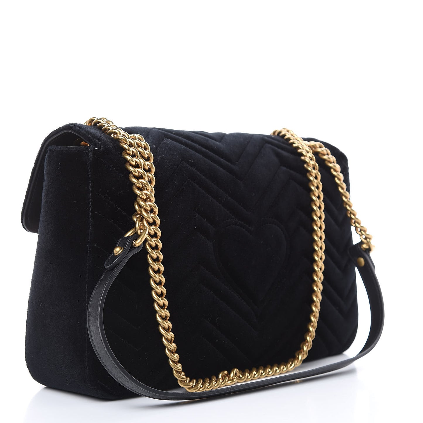 Velvet Matelasse Loved Embroidered Medium GG Marmont Shoulder Bag Black