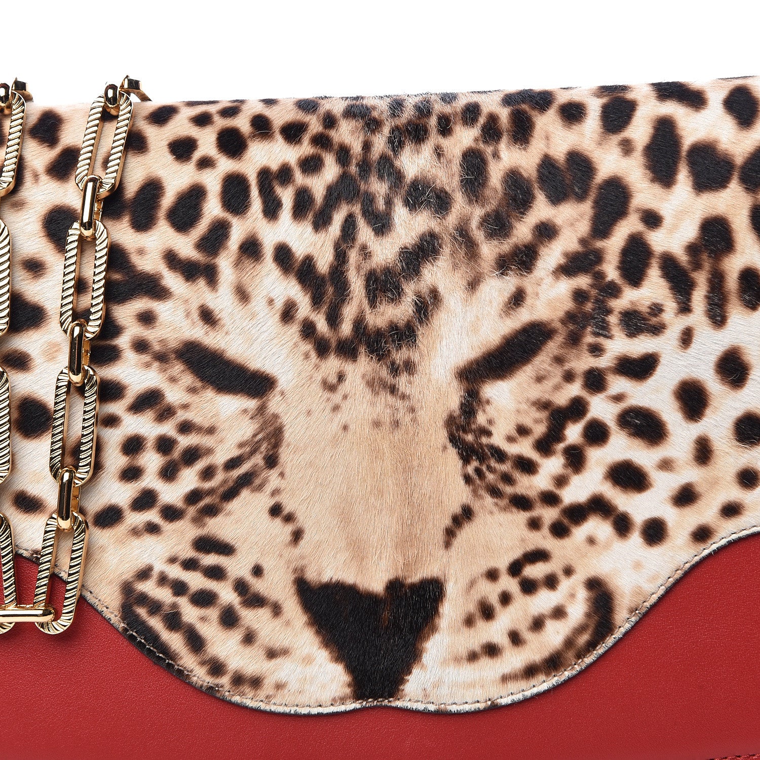 Gucci Calf Hair Leopard Print Shoulder Bag Red 9 of 12