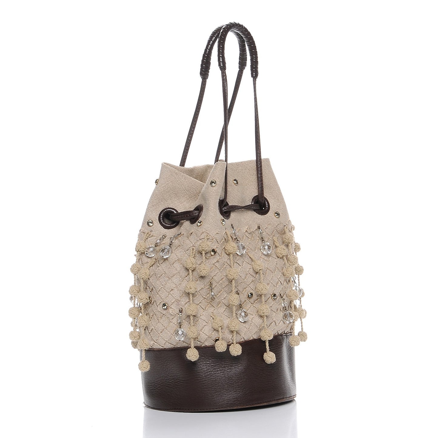 Canvas Intrecciato Crystal Drawstring Mini Bucket Brown
