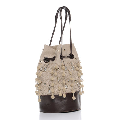 Bottega Veneta Canvas Intrecciato Crystal Drawstring Mini Bucket Brown 3 of 11