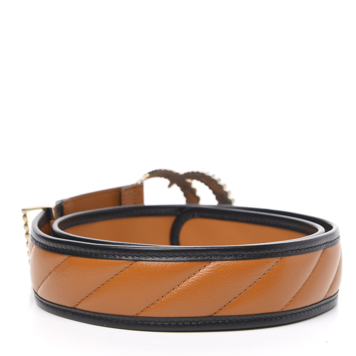 Gucci Azalea Calfskin Matelasse Diagonal Torchon Double G 40mm Belt 85 34 Cognac Black 2 of 4