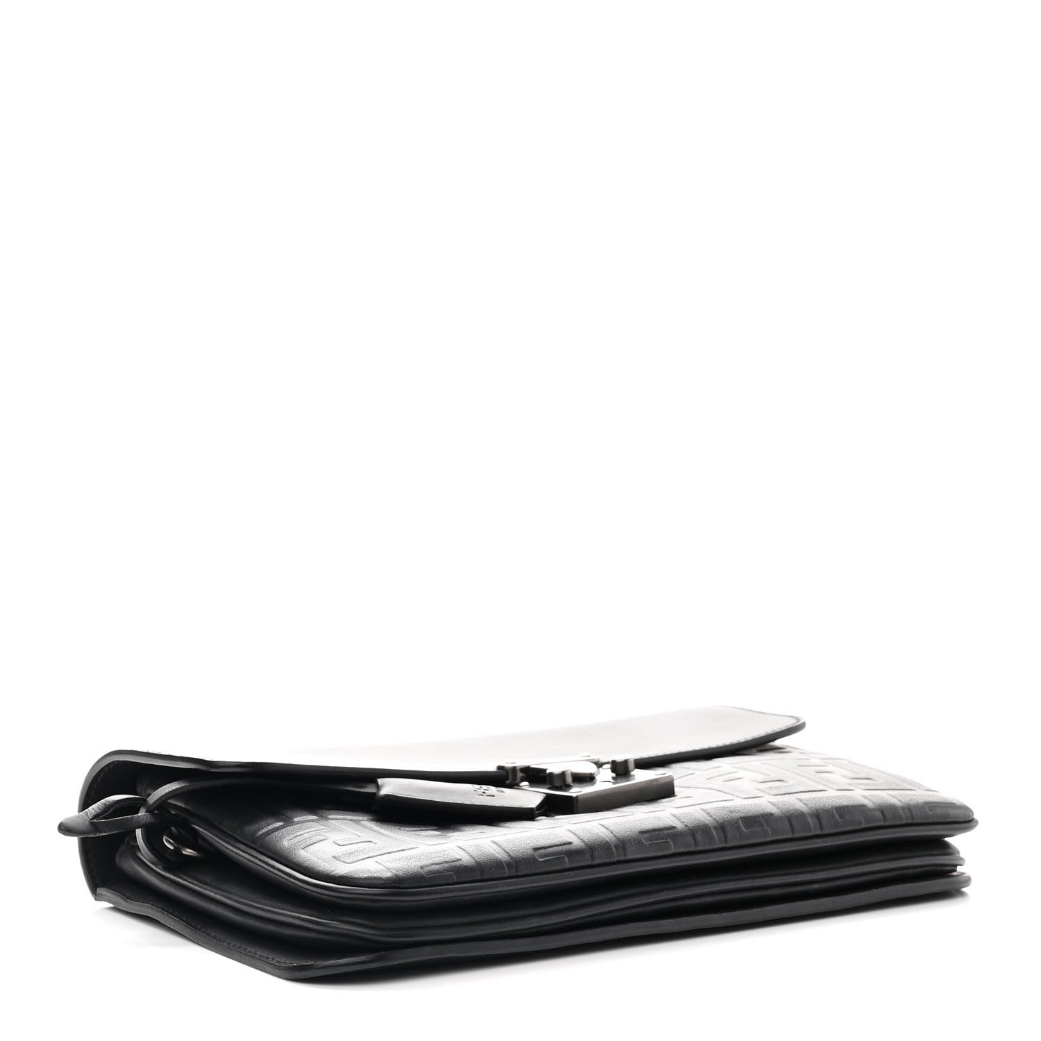 Fendi Vitello Century Grace FF Embossed Top Handle Clutch Black 4 of 10
