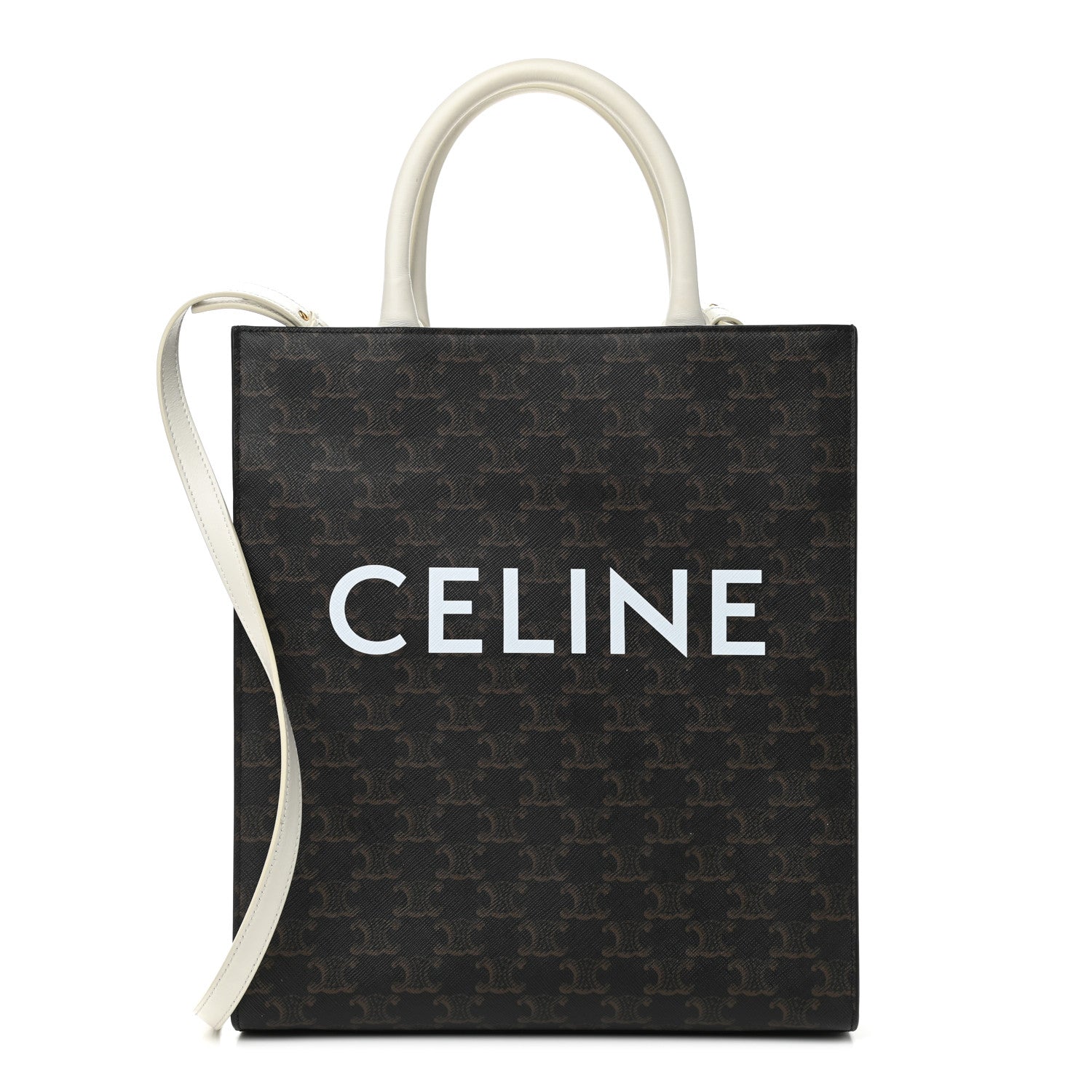 Celine Triomphe Canvas Calfskin Small Vertical Cabas White 1 of 7