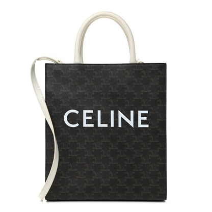 Celine Triomphe Canvas Calfskin Small Vertical Cabas White 1 of 7