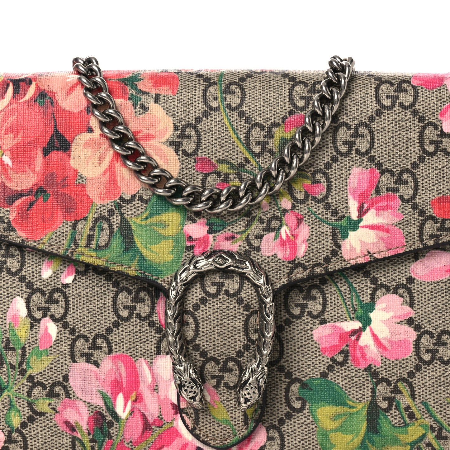 GG Supreme Monogram Blooms Mini Dionysus Chain Wallet Beige Multicolor Dry Rose
