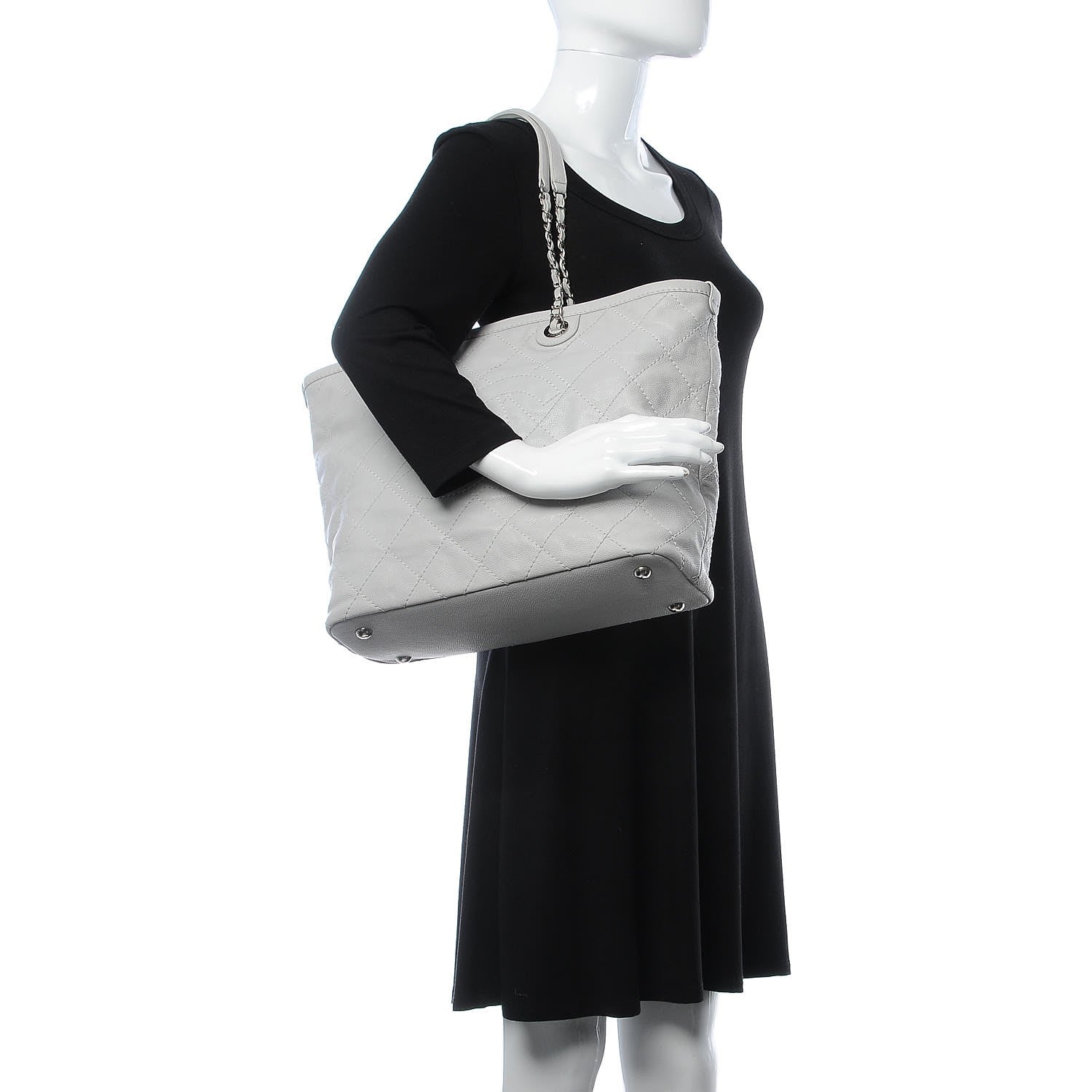 Chanel Grained Calfskin Quilted Small Daily Shopping Tote Light Grey 2 of 11