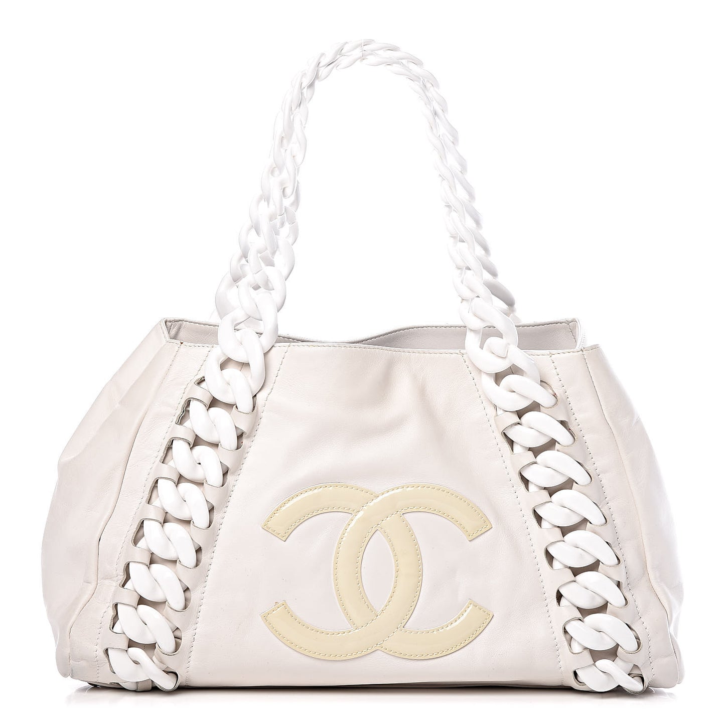 Calfskin Modern Chain Rhodoid East West Tote White