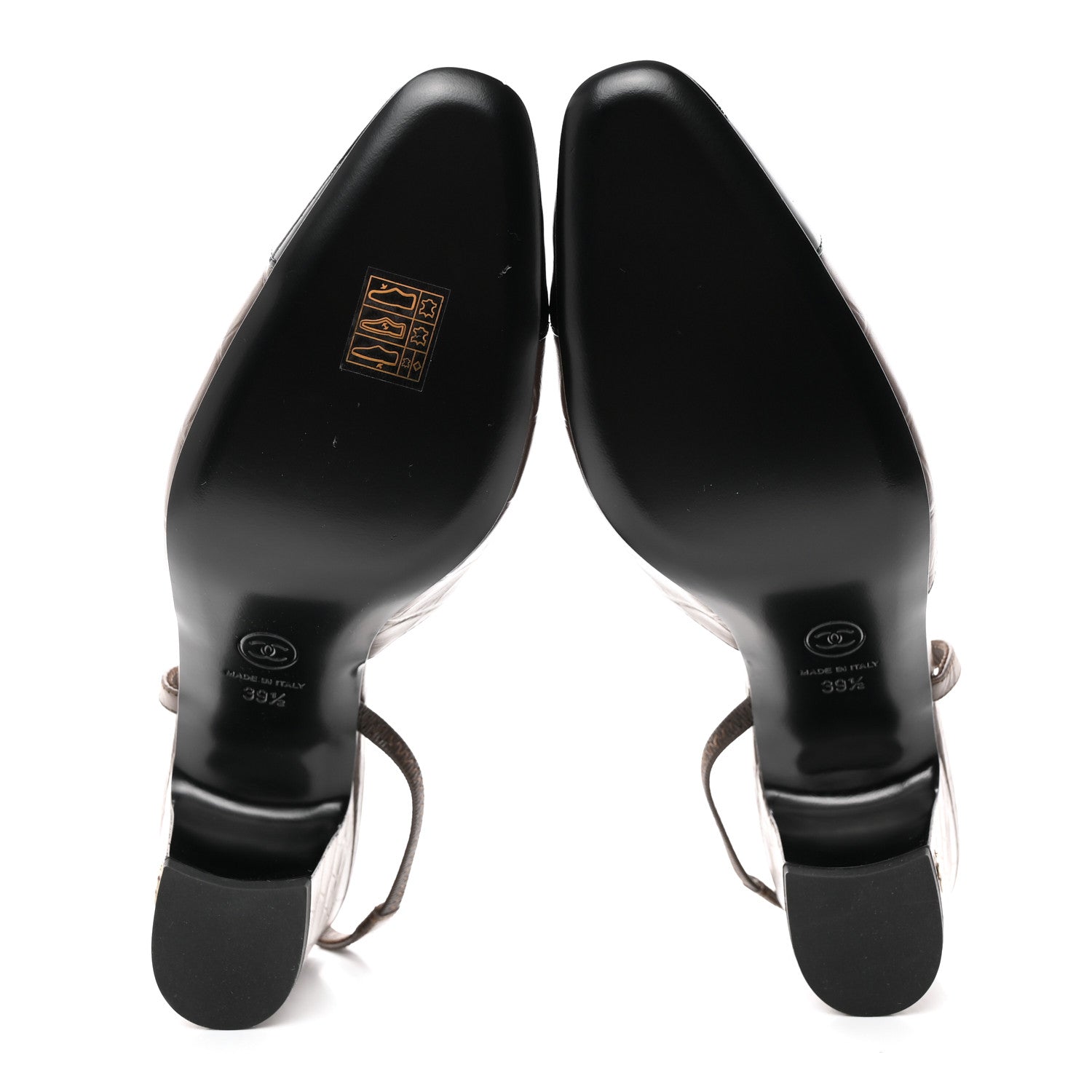 Chanel Calfskin Crocodile Embossed Patent Cap Toe CC Slingback Pumps 39.5 Chocolate Black 5 of 9