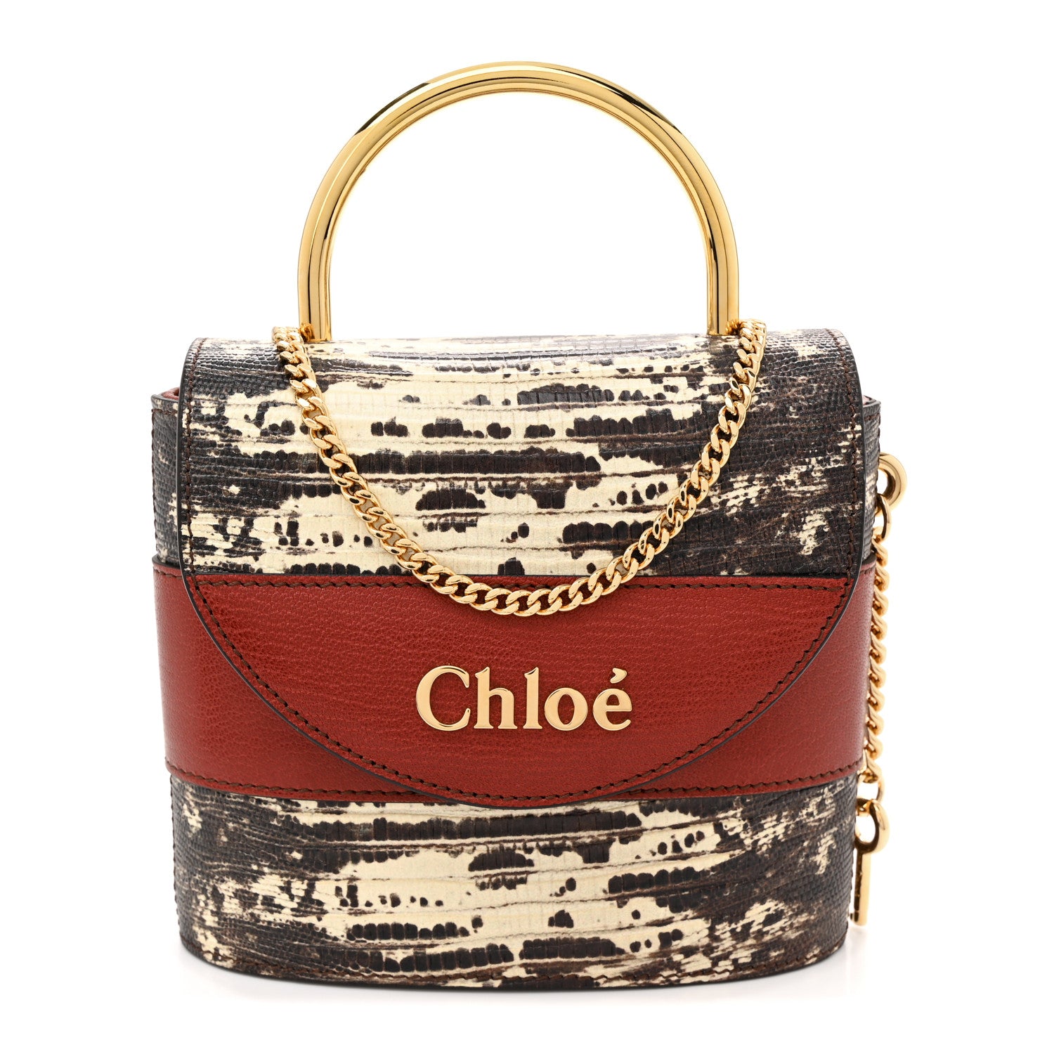 Chloe Calfskin Lizard Embossed Small Aby Lock Sepia Brown 1 of 10