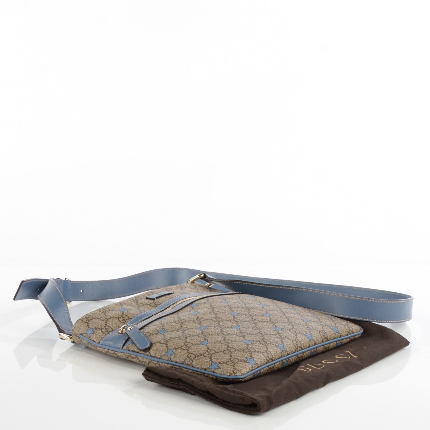 Gucci Monogram GG Supreme Stars Small Flat Messenger Bag Light Blue 4 of 7