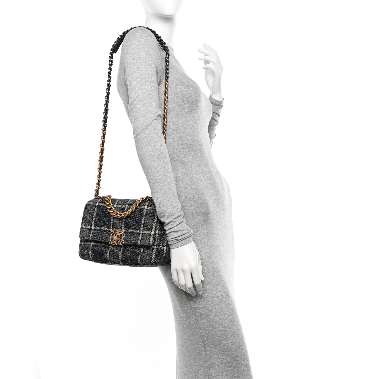 Chanel Tweed Quilted Medium Chanel 19 Flap Grey Navy 2 of 10