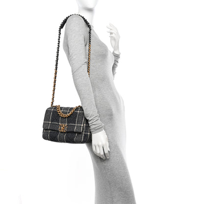 Chanel Tweed Quilted Medium Chanel 19 Flap Grey Navy 2 of 10