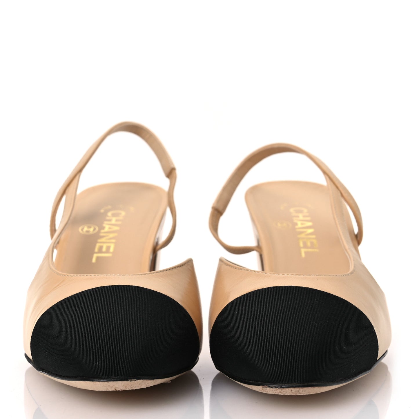 Goatskin Grosgrain Cap Toe CC Slingback Pumps 40 Beige Black