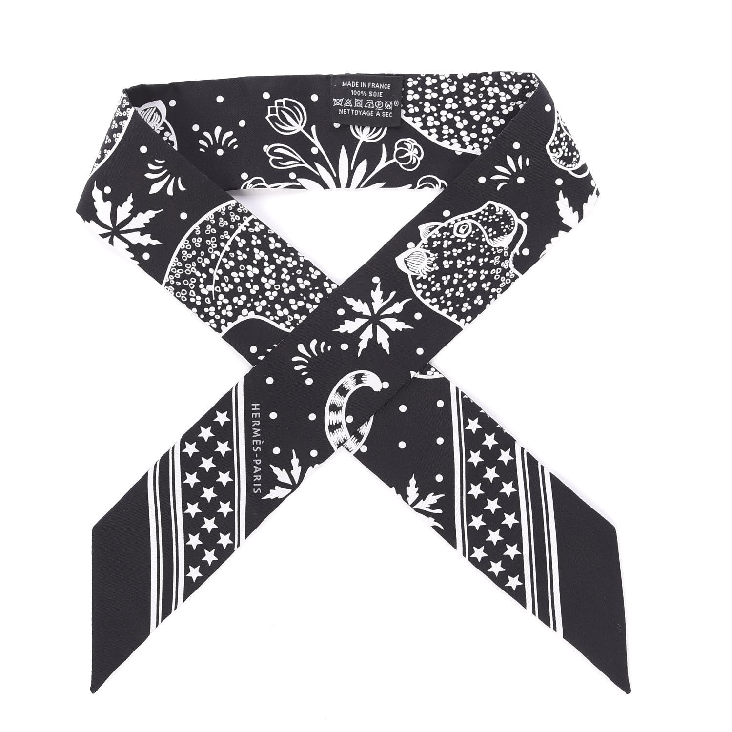 Hermes Silk Les Leopards Twilly Black White 1 of 2