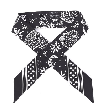Hermes Silk Les Leopards Twilly Black White 1 of 2