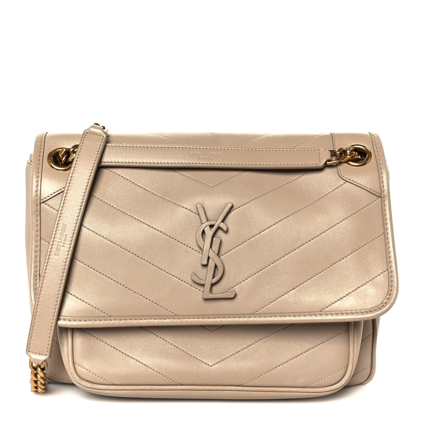 Lambskin Matelasse Monogram Medium Niki Chain Satchel Dark Beige